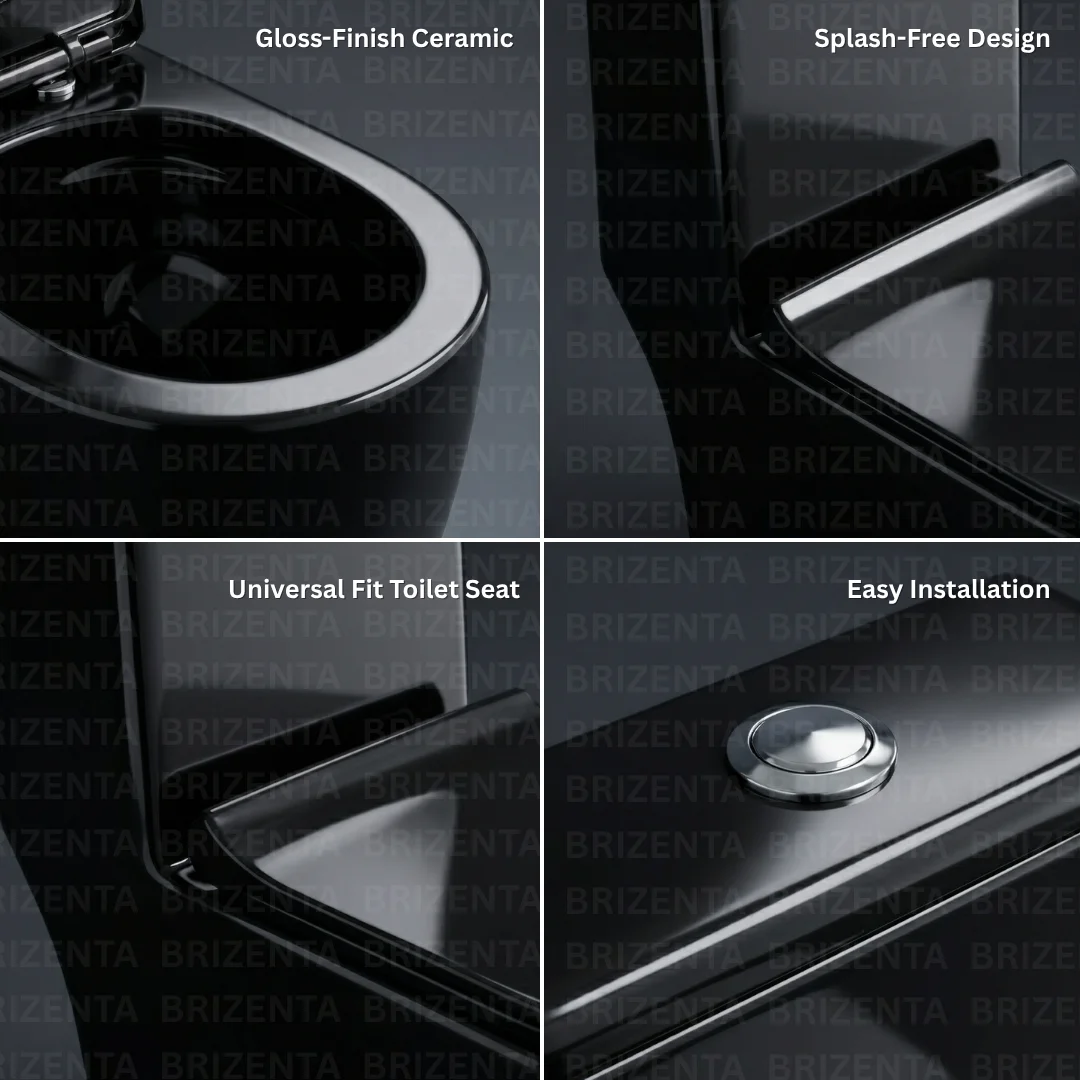 Z.Black One-Piece Toilet (Commode) with 9-Inch S Trap Outlet