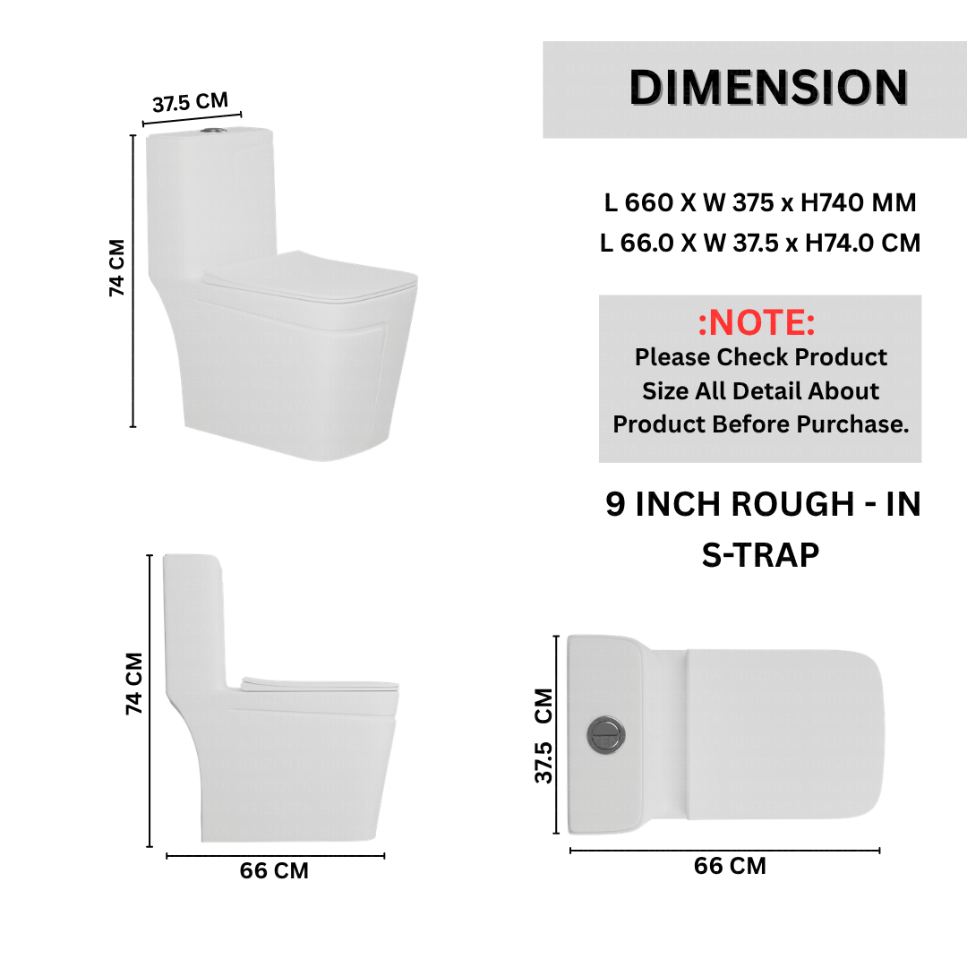One-Piece Toilet (Commode) with 9-Inch S Trap Outlet BR2002