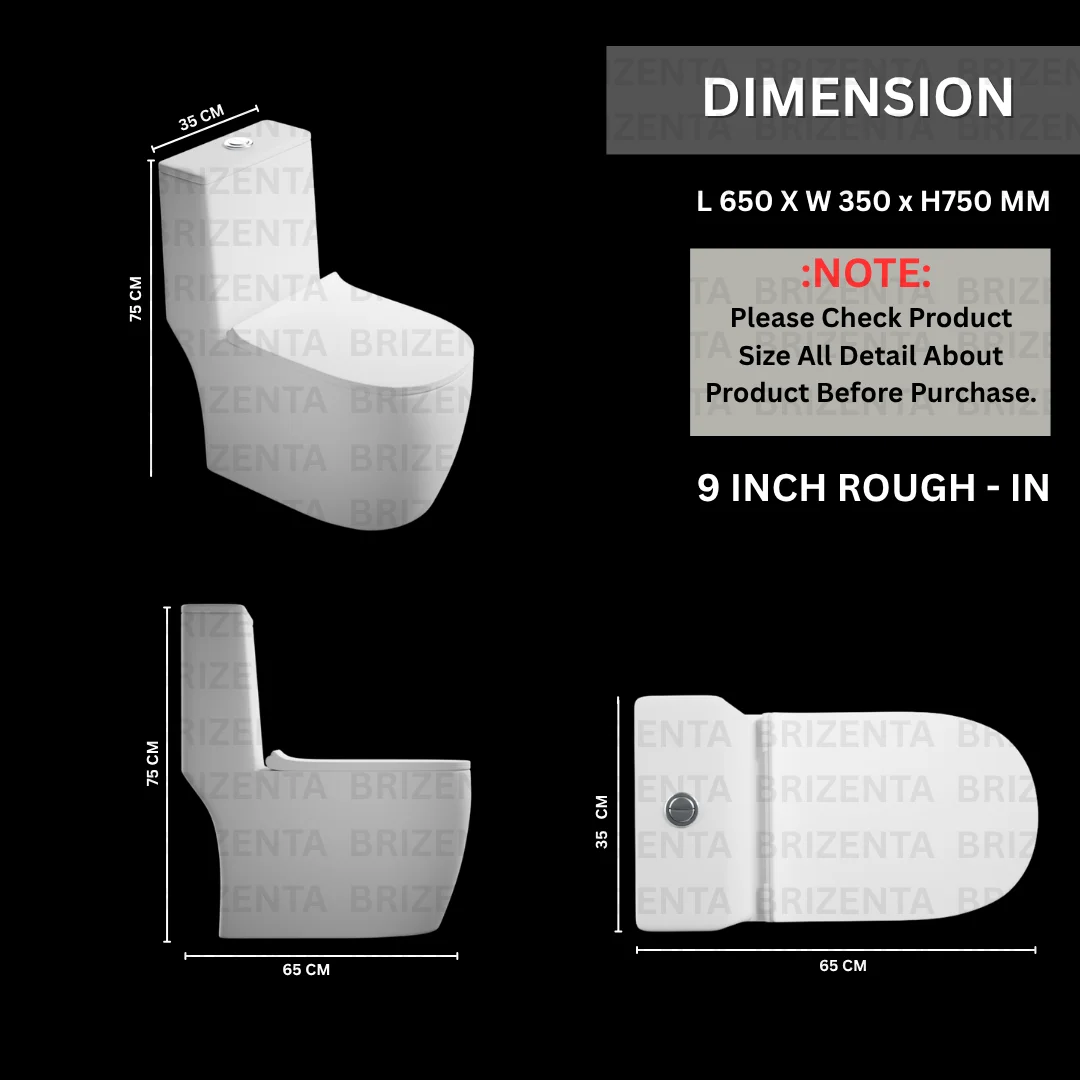 Z.Black One-Piece Toilet (Commode) with 9-Inch S Trap Outlet