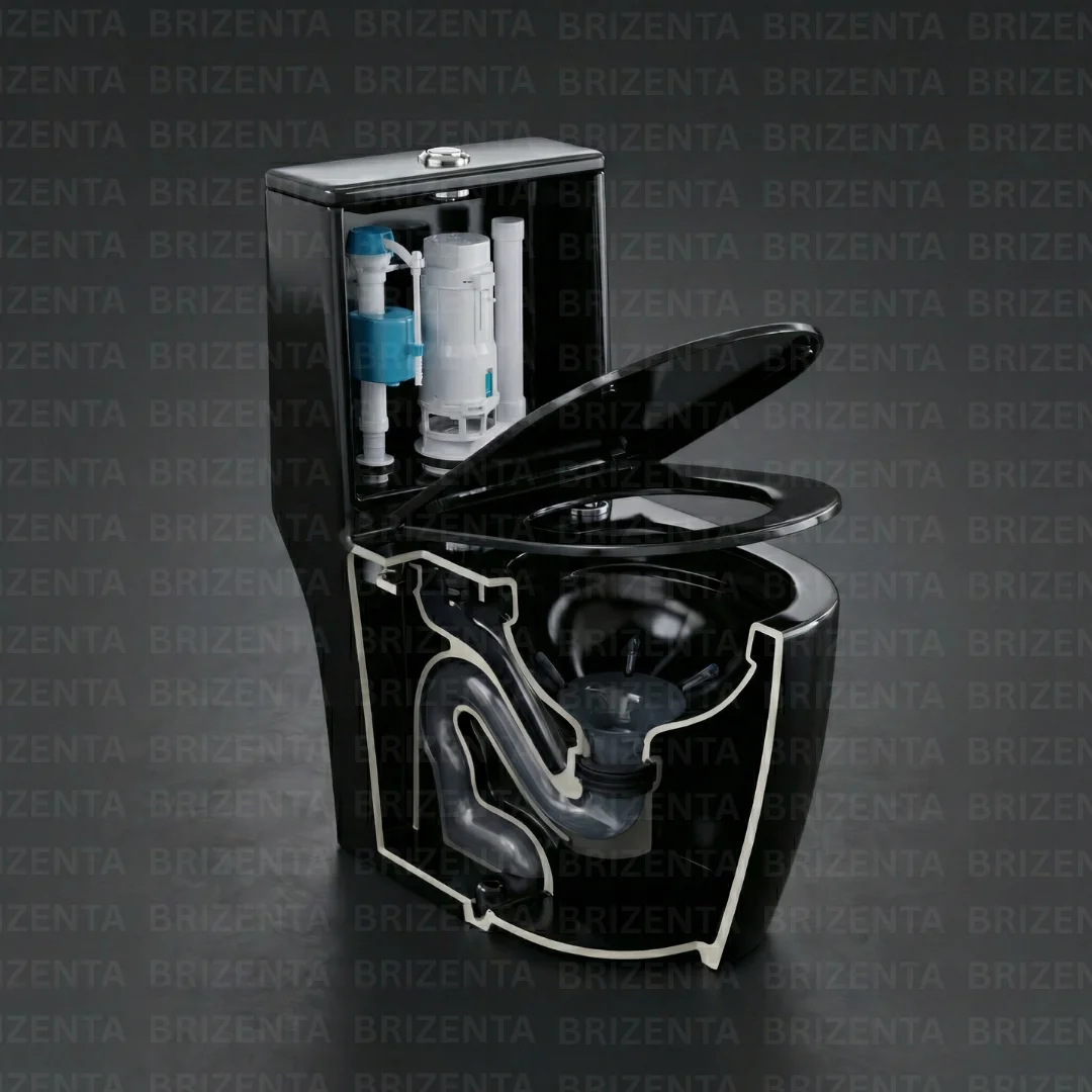 Z.Black One-Piece Toilet (Commode) with 9-Inch S Trap Outlet