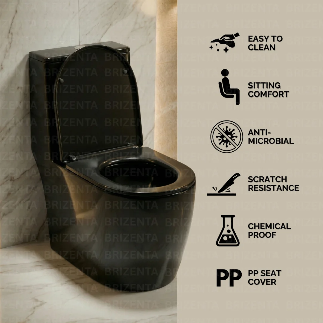 Z.Black One-Piece Toilet (Commode) with 9-Inch S Trap Outlet