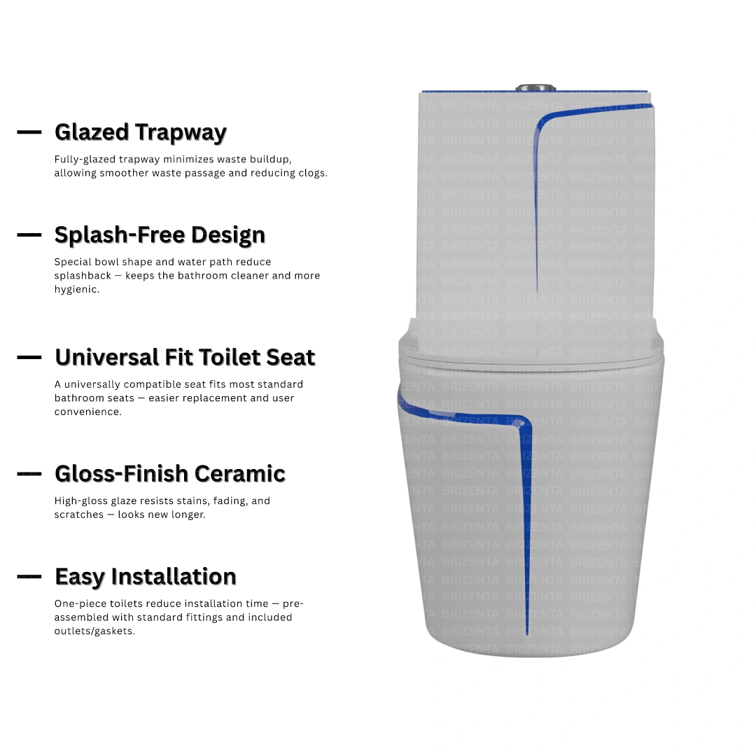 One-Piece Toilet (Commode) with 9-Inch S Trap Outlet BR1002