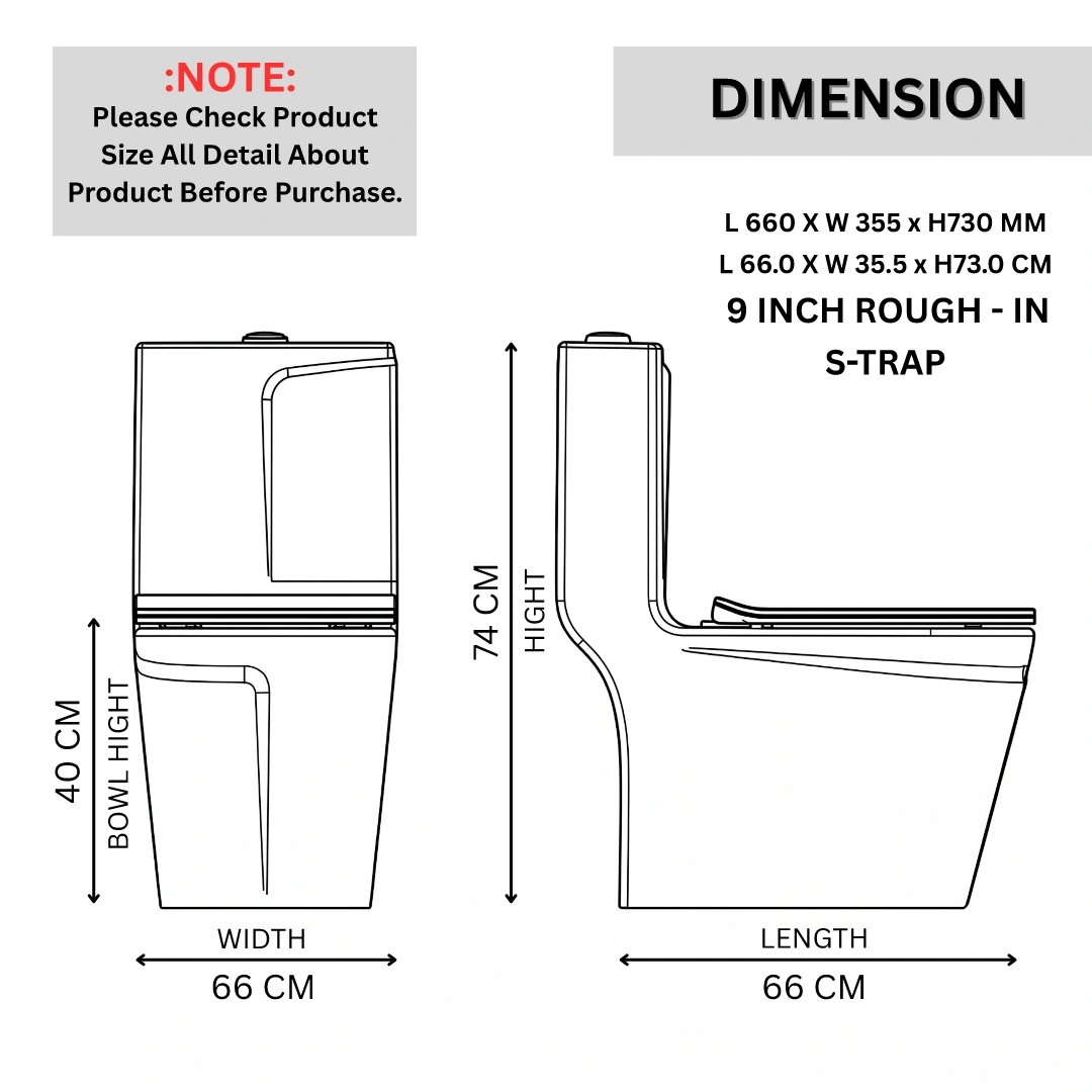 One-Piece Toilet (Commode) with 9-Inch S Trap Outlet BR1003